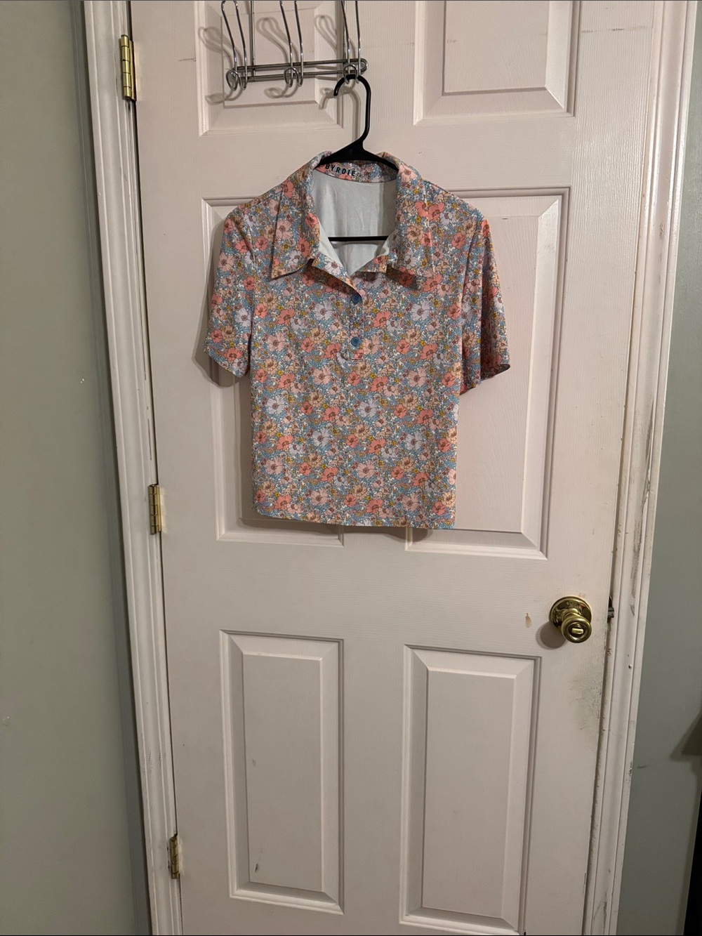 Floral Short-Sleeve Polo Top - Peach Floral